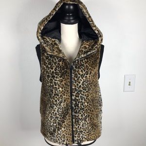 YELLOW LABEL HOODIE ZIPPER ANIMAL FAUX FUR VEST